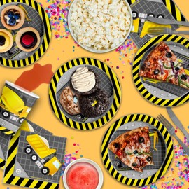 Construction Birthday Party Supplies - Truck Birthday Party Supplies for Boy - Dump Truck Birthday Party Decorations - Tableware Set Includes Plates Napkins and Cups | Kit for 16