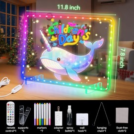 LED Drawing Board for Kids,11.8"X7.8" Includes Adapter, Light Up Dry Erase Boards with 7 Markers,21Modes &16 Colors, Acrylic Dry Erase Board with Light,Remote Control,Night Lights for Kid's Rooms.