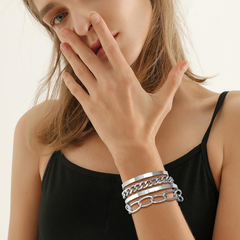 Uwiyo 27 Pcs Chain Bracelets for Women Silver Boho Bracelet