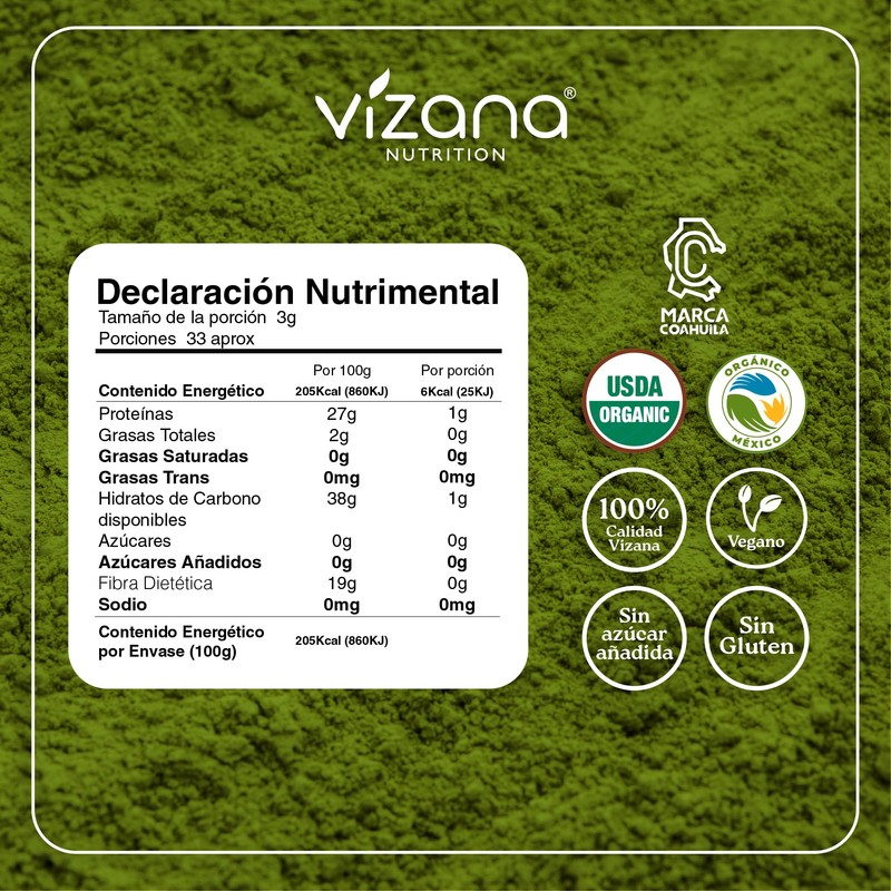 VIZANA NUTRITION | Moringa Orgánica Certificada en Polvo 100g