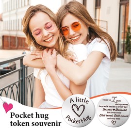 Amabro Pocket Hug Token Long Distance Relationship Keepsake Gifts Double Sided Engraved Keepsake with Leather Keychain for Women Man(Style F)