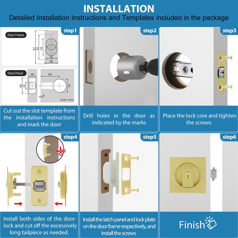 Cozy Tower Pocket Door Lock with Key, Pocket Door Hardware