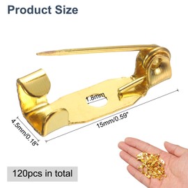 QUARKZMAN Pack of 120 Safety Pins 15 mm Gold Brooch Clasp Pins Back Lock Pin Badge Back with Hole for DIY Crafts Name Badges Corsage