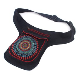 Fabric Waist Bag Casual Ethnic Designs 3 Bags with Zipper Closure One Size Adjustable Strap (18x16x3cm), Mb-1, Black, One Size