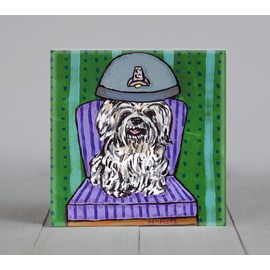 havanese at the salon under a hair dryer - coaster tile gift - multple sizes (Size: 8x8, Backing: with 4 cork dots)