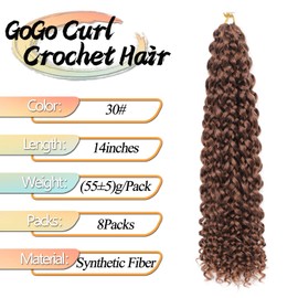 8 Packs GoGo Curl Crochet Hair 14 Inch Curly Crochet Hair for Women Beach Curl Water Wave Deep Twist Crochet Braids Synthetic Braiding Hair Extensions (30#, 14 Inches (pack of 8))