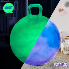 INPODAK Space Hopper for Kids Age 8 to 12, Glow in the Dark 20 Inches Hopping Ball, Glowing Jumping Ball with Handle, Night Garden Toy Hop Ball for 6 7 8 9 Years Old Inside Park Yard Game