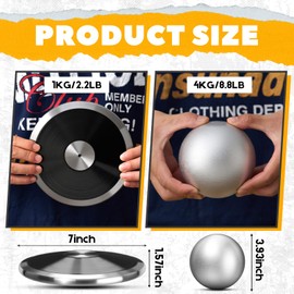 Motionchic 3 Pcs Shot Put and Discus Set Include 4kg Iron Shot Put Ball and 2 Pcs 1kg Track and Field Discus for High School Men Women Sports Training Throwing Competition Practice Equipment (Silver)