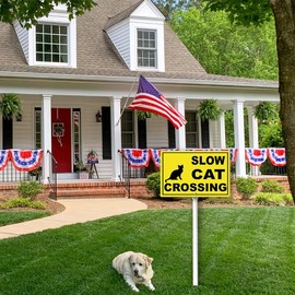 Boylee Slow Cat Crossing Yard Sign with Stake 12x8inch Rustproof Aluminum Sign Outdoor Aluminum Sign for Lawn Yard Garden Decor, Easy to Install, Outdoor Use