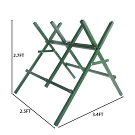 ANDGOAL Adjustable Steel Sawhorse Folding Wood Cutting Stand Sawbuck with Chain 260 Lbs Capacity Metal Sawhorses Wood Working Portable Log Saw Horse Green
