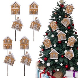 Vertintong 4 Pack Large Christmas Gingerbread House Tree Picks Cute Gingerbread House Decoration Christmas Ornaments for Xmas Tree Topper Wreath Garland Home Decor