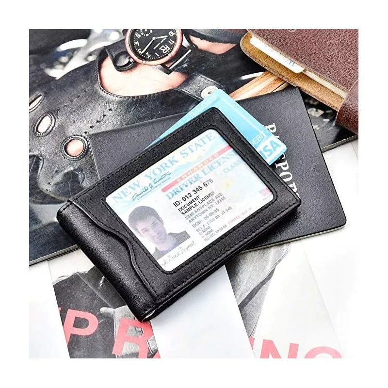 Kinzd Mens Slim Leather Front Pocket Wallet RFID Money Clip