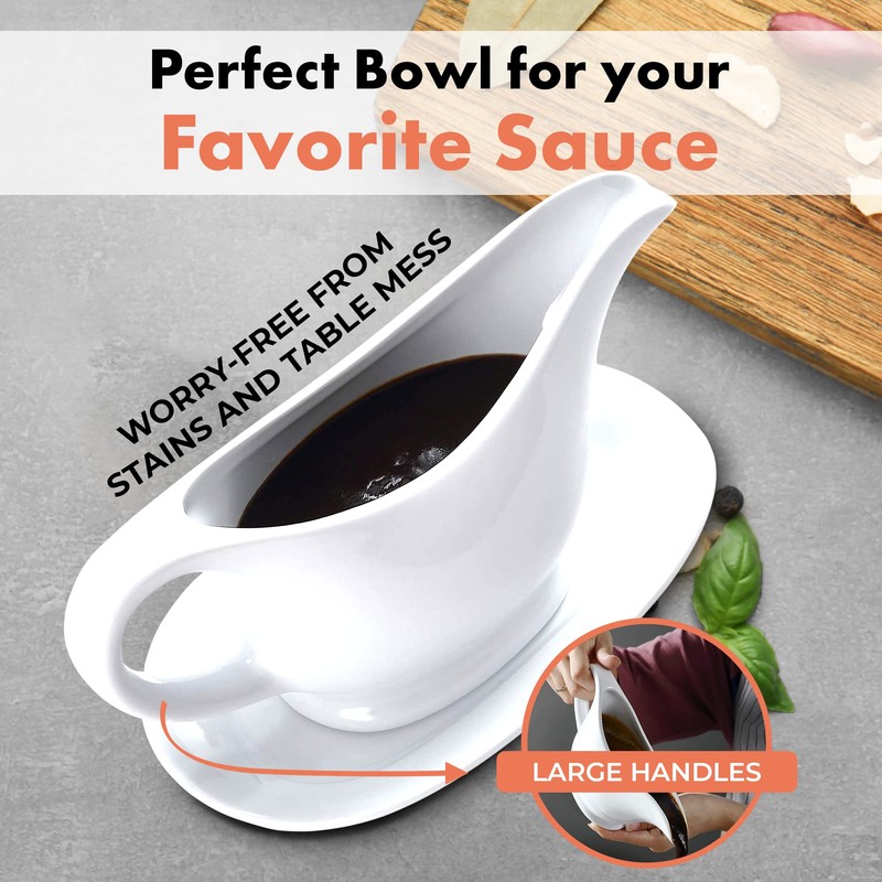 Bruntmor 11 Oz White Ceramic Gravy Boat With Tray, 11