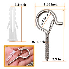 Datttcc 25 PCS Q Hanger Hooks with Safety Buckle, Windproof Screw Hooks for Hanging Outdoor String Lights, Christmas Lights,Cups, Decors,2.3 Inches,Silver