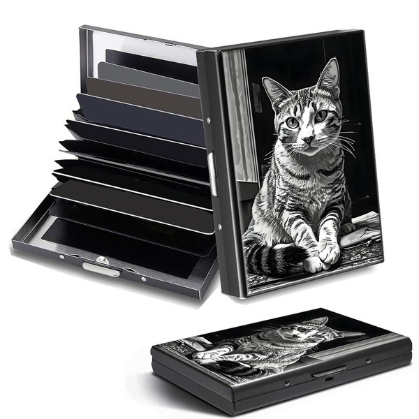 DHYYDSQZ Credit Card Holder, Art Cat Design Mini RFID Blocking