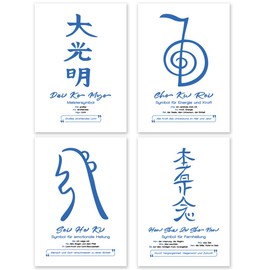 FestySpark German Poster Reiki Symbols - Learn Reiki - Reiki Decoration - Reiki Accessories - Reiki Gifts - Reiki Utensils [Set of 4 Posters in A4 Format]