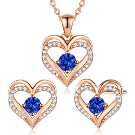 CDE Jewellery Set Women's Mother's Day Gift 925 Sterling Silver Forever Love Heart Rose Gold Birthstone Necklace and Earrings Set for Women Jewellery Gift Birthday Valentine's Day Christmas, Sterling