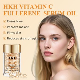 HKH Vitamin C Face Serum, Anti-Aging Facial Serum with Vitamin E For Women, Anti-Wrinkle Vit C for Smooth, Hydrate, Firming Skin, Travel Portable, 48 Capsules