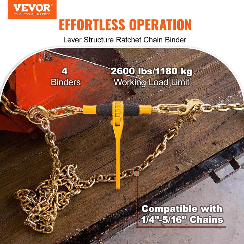 VEVOR Ratchet Chain Binders, 1/4"-5/16", 2600 lbs Safe Working Load,