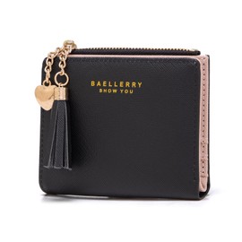 CHAOFANXI Women's Small Bifold Leather Purse for Women, Small and Short Format Purse Small Wallet with Multiple Compartments, black, Modern