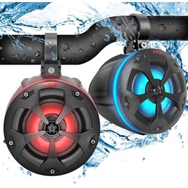 2-Way Waterproof Off Road Speakers - 4" 800W Active Passive Marine Grade Wakeboard Tower Speakers System w/RGB Light, Full Range Outdoor Audio Stereo Speaker for ATV/UTV, Jeep, Boat - Pyle PLUTV45BTR