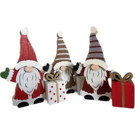 khevga Christmas Decoration Gnome Santa Claus with Gift Set of 3 Wooden