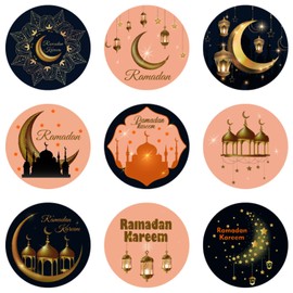 30 Sheets Ramadan Kareem Stickers Labels Eid Mubarak Round Sticker Ramadan Party Decoration Ramadan Party Supplies Favors Decoration for Eid Al Fitr & Eid Al Adha Festival