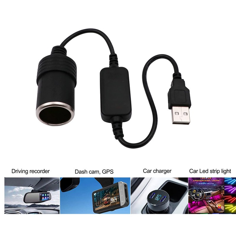 USB A Male to 12V Car Cigarette Lighter Socket Female