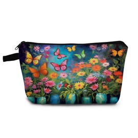 YULUENZE Butterfly Daisy Makeup Bag Cute Small Organizer Bag with Zipper Butterfly Daisy Cosmetic Bag Aesthetic Birthday Present for Women Sisters Friends -1