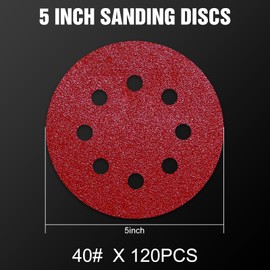 Pukamam 120 Pcs 5 inch Sanding Discs 40 Grit 8 Hole Hook and Loop Round Sandpaper for Random Orbital Sander