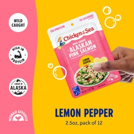Chicken of the Sea Alaskan Pink Salmon, 2.5 Ounce Packets (Box of 12), Wild Caught Salmon, Lemon Pepper
