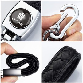 [InnoWave] Keychain, Compatible CROWN Crown Genuine Leather Car Key Chain, Car Logo Keychain, Keyring, Designed to Fit Car Prototype Black, Black