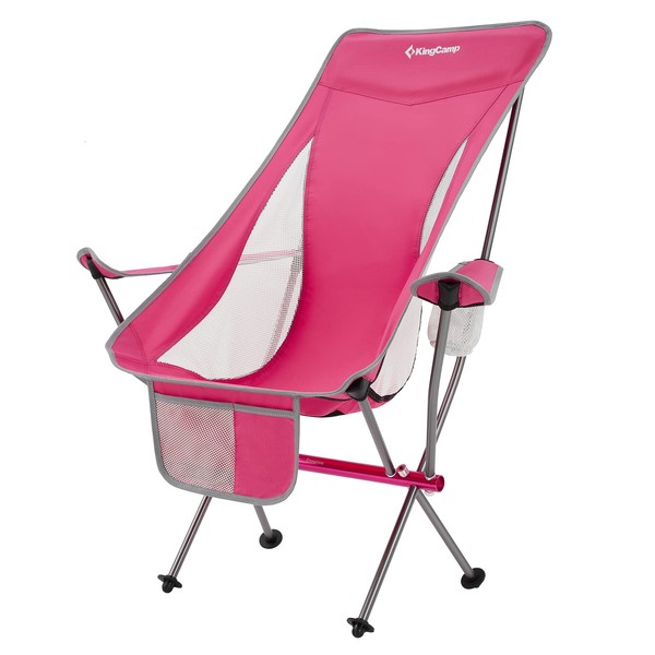 KingCamp Compact Camping Chair with Armrest Ultralight High Back Backpacking Chairs for Adults Lightweight Folding Chair Heavy Duty Support 265 Lbs Portable for Traveling, Lawn, Festival, Pink