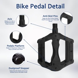 Bike Pedals, 2 PCS Mountain Bike Pedals, sides with Reflective Strips with Wrench, Bearing Flat Pedal for Most Bicycle Adult Bmx Mtb Racing (Black)