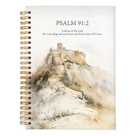 MOFUYU Church Journal, Bible Study Journal, Christian Faith Notebook for Note Taking and Scripture Reflection, Psalm 91:2 Watercolor A5 Spiral Hardcover 5.5x8.3