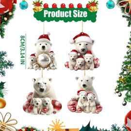 4Pcs Christmas Bear Hanging Ornaments, Cute Bear Family Christmas Tree Decoration Acrylic Polar Bear Pendant Ornament with Strings Festive Craft Gift for Home Decor, Backpack Car Hanging Accessories
