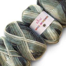 KnitPal Wool Wonders Variegated Yarn for Crocheting, 30% Australian Wool and 70% Acrylic - Soft Wool Yarn for Knitting - Heavy Worsted/Aran #4 Medium Weight Yarn - 4 Skeins, 640yds/400g (Domino Gray)