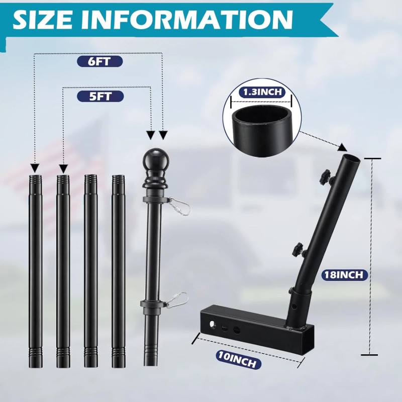 Nicecho 5' ft Long black Flag pole rod W/ flag