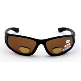 Mens Polarized fly fishing sunglasses with magnification bifocal lens readers (Black/Brown Lens, 2.25 Bifocal)