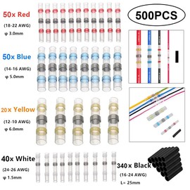 500 Pieces Solder Connectors Shrink Connector Solder Sealing Wire Connector - Shrink Welding Butt Connector - Welded Connector Kit - Automotive Marine Insulated Waterproof Wire Terminal