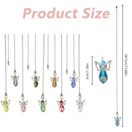 DICOSMETIC 10Pcs Angel Wing Faceted Glass Ceiling Fan Pull Chain Extenders 13.6 Inch Crystal Light Pull Chain Adjustable Decorative Extension Connector Hanging Ornaments for Lighting Lamp Decor