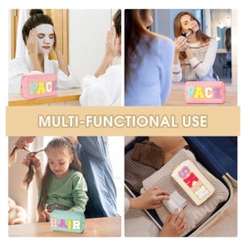 Roarrter 3 Pcs Preppy Makeup Bag, Travel Cosmetic Bag, PU Leather Waterproof Toiletry Bag, Cute Pouch for Teen & Women