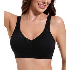 HACI Women's Plus Size Bra Everyday Non Padded Comfort Wirefree Embroidered Lace Floral Lift Bras(Black,48DDD)