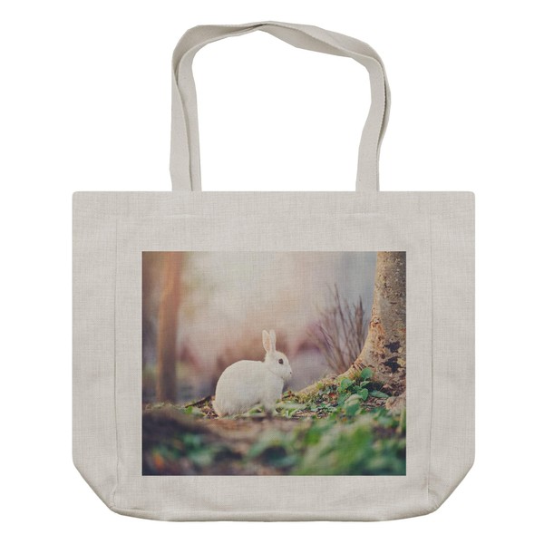 Ambesonne Easter Bunny Shopping Bag, Photography of White Rabbit in