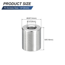 QUARKZMAN Pack of 10 Spacer Sleeves Stainless Steel 6 mm ID x 14 mm OD x 16 mm L 304 Stainless Steel Round Spacers without Thread Columns for Screws 1/4 Inch or M6