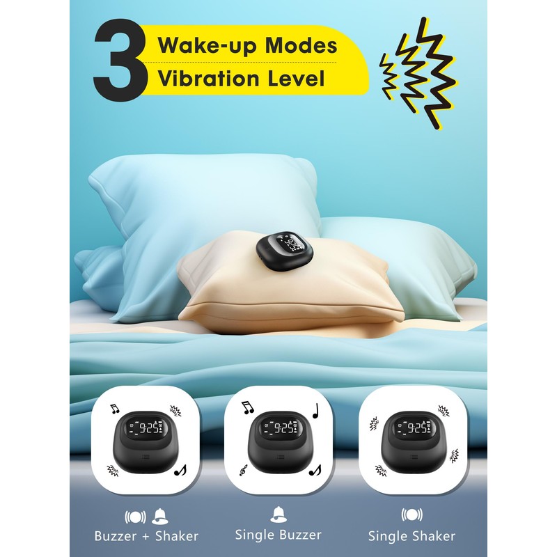 ROCAM Loud Dual Alarm Clock with Bed Shaker, Vibrating Alarm