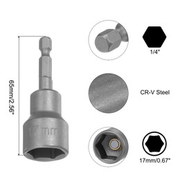 sourcing map 17mm Magnetic Hex Socket 65mm/2.56", 1/4" Hex Shank Magnetic Power Nut Driver Set CR-V Quick-Release Extensions for Impact Drill Nut Setters Socket Wrench Screw, 2 Pcs