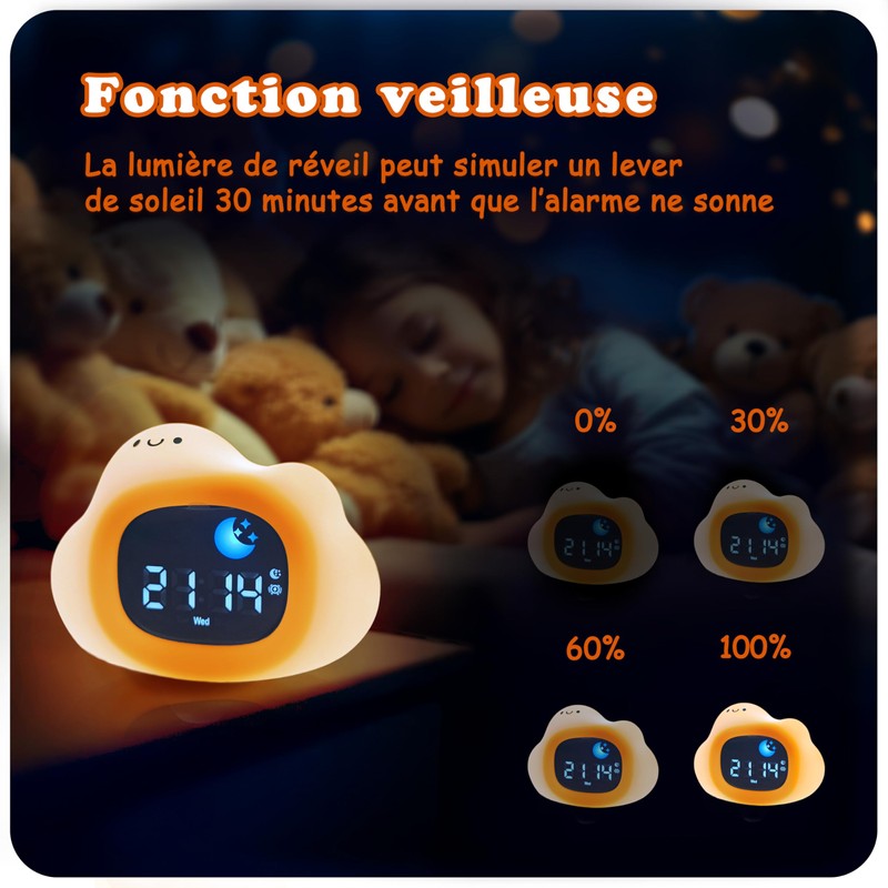Learning Alarm Clock for Kids Day/Night - Night Light for