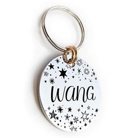 Placas de Identificación para Perros Gatos Personalizadas Personalizado para Collar de Mascota Nombre Un Cielo Lleno de Estrellas Corazones Relámpago Grande Doggie con Grabado Frontal y Posterior Placa de Cobre Latón Brillante