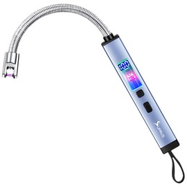 SUPRUS Electric Candle Lighter USB-C Rechargeable with Digital Battery Display Ambient Lighting Safety Switch 360° Flexible Neck Flameless Plasma Windproof Perfect for Candle BBQ Camping (Blue)